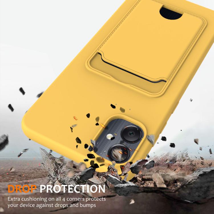 For Samsung Galaxy M05 / F05 Integrated Card Bag Solid Color Liquid Silicone Phone Case with Lanyard