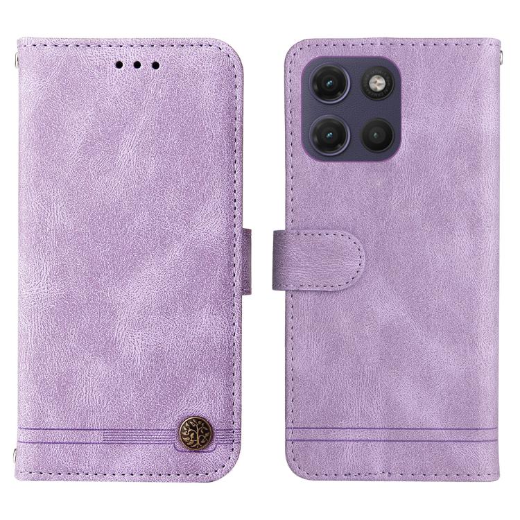 For Motorola Moto G17 4G / G17 Power 4G Skin Feel Life Tree Metal Button Leather Phone Case