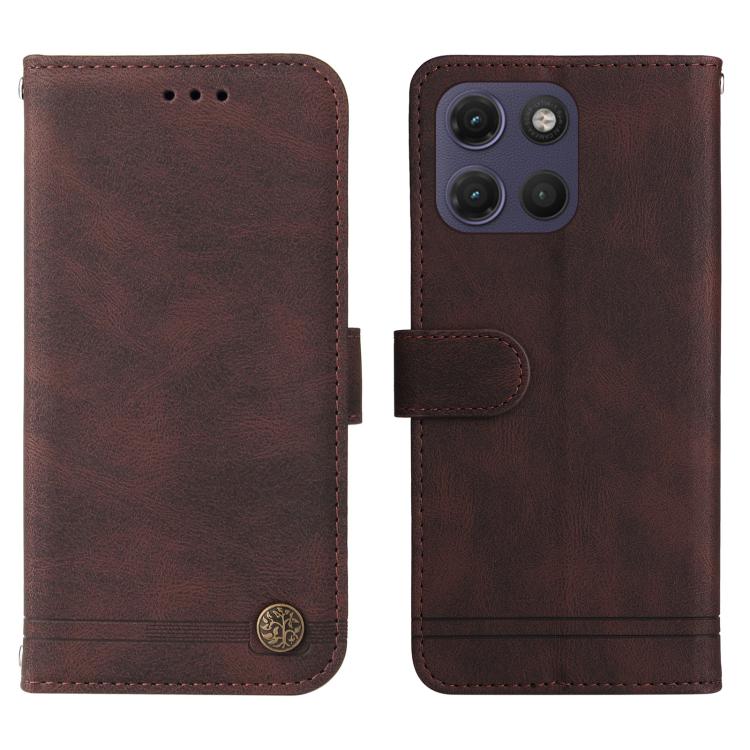 For Motorola Moto G17 4G / G17 Power 4G Skin Feel Life Tree Metal Button Leather Phone Case