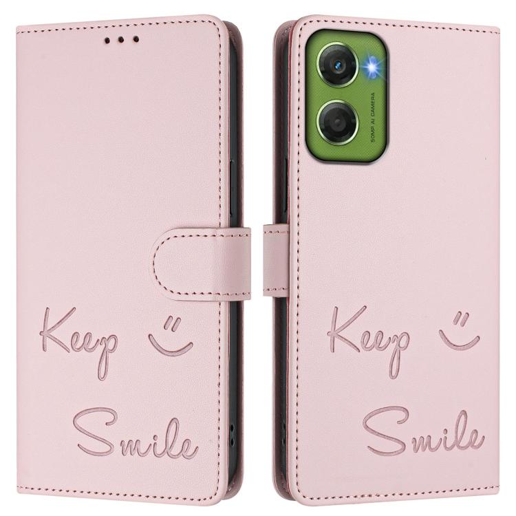 For Motorola Moto G06 4G Smile Embossing RFID Leather Phone Case
