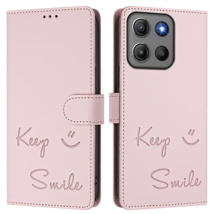 For Motorola Moto G17 4G / G17 Power 4G Smile Embossing RFID Leather Phone Case