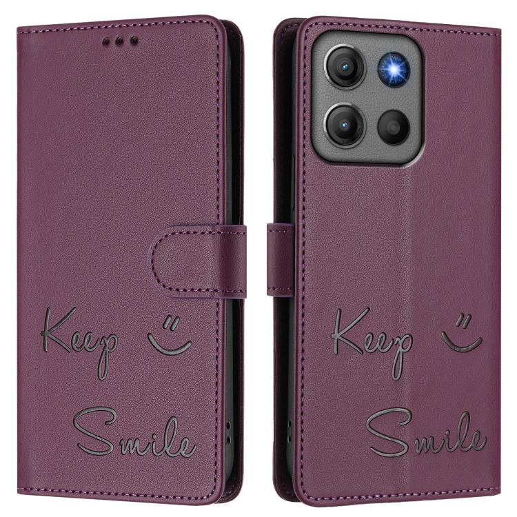 For Motorola Moto G17 4G / G17 Power 4G Smile Embossing RFID Leather Phone Case