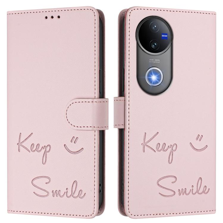 For vivo V50 5G Global Smile Embossing RFID Leather Phone Case