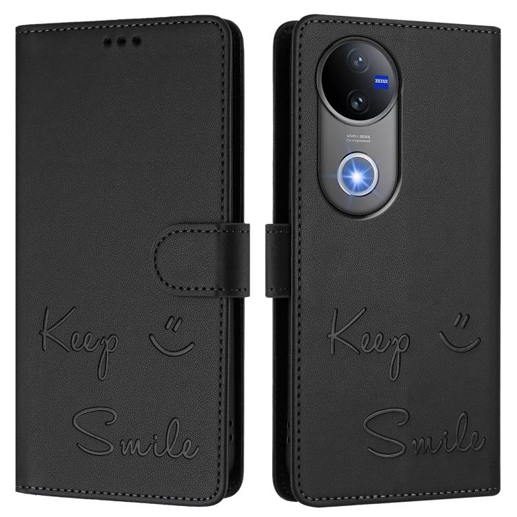For vivo V50 5G Global Smile Embossing RFID Leather Phone Case