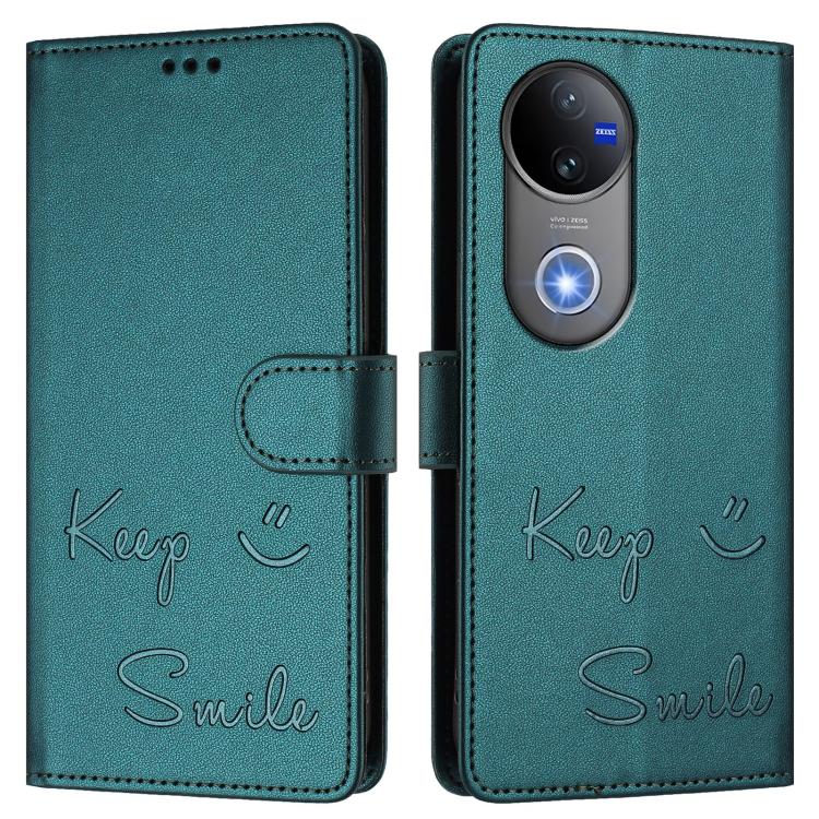For vivo V50 5G Global Smile Embossing RFID Leather Phone Case