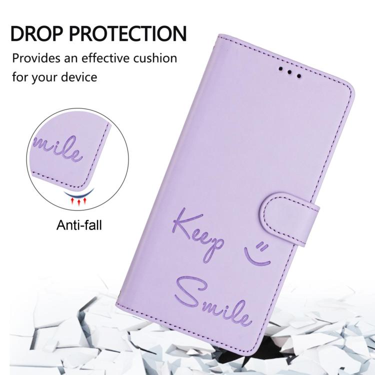 For vivo V50 5G Global Smile Embossing RFID Leather Phone Case