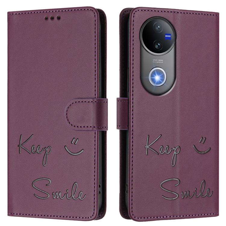 For vivo V50 5G Global Smile Embossing RFID Leather Phone Case