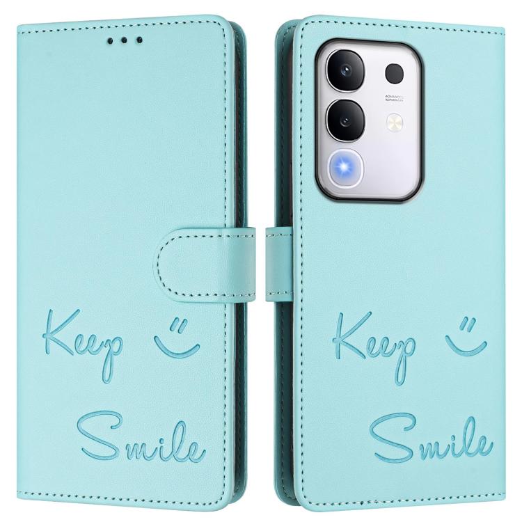 For vivo Y29 4G Global Smile Embossing RFID Leather Phone Case