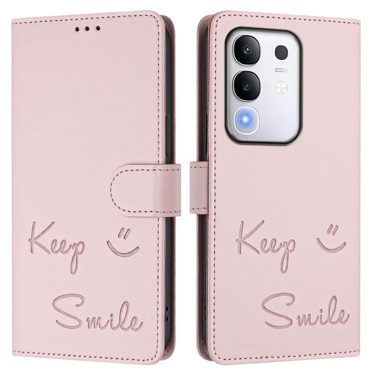 For vivo Y29 4G Global Smile Embossing RFID Leather Phone Case