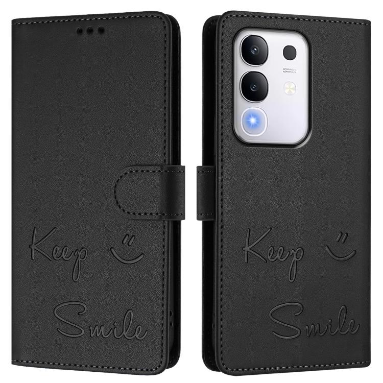 For vivo Y29 4G Global Smile Embossing RFID Leather Phone Case