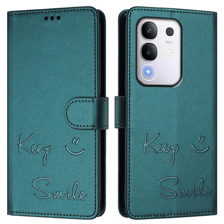 For vivo Y29 4G Global Smile Embossing RFID Leather Phone Case