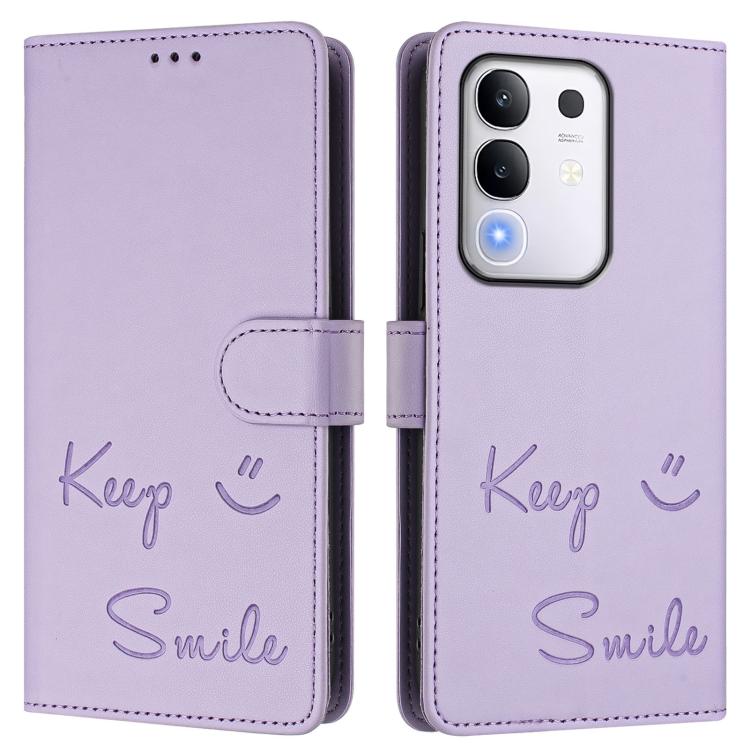 For vivo Y29 4G Global Smile Embossing RFID Leather Phone Case