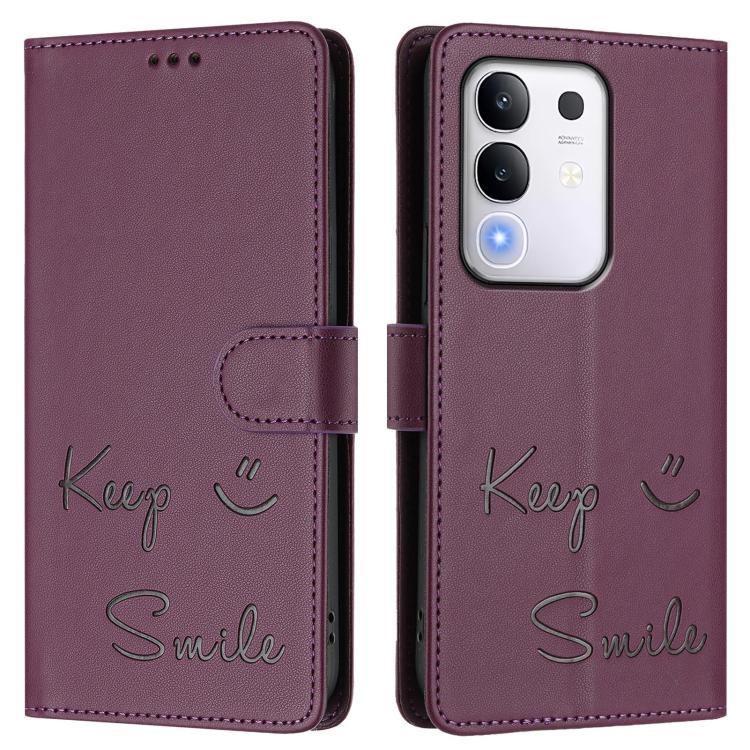 For vivo Y29 4G Global Smile Embossing RFID Leather Phone Case