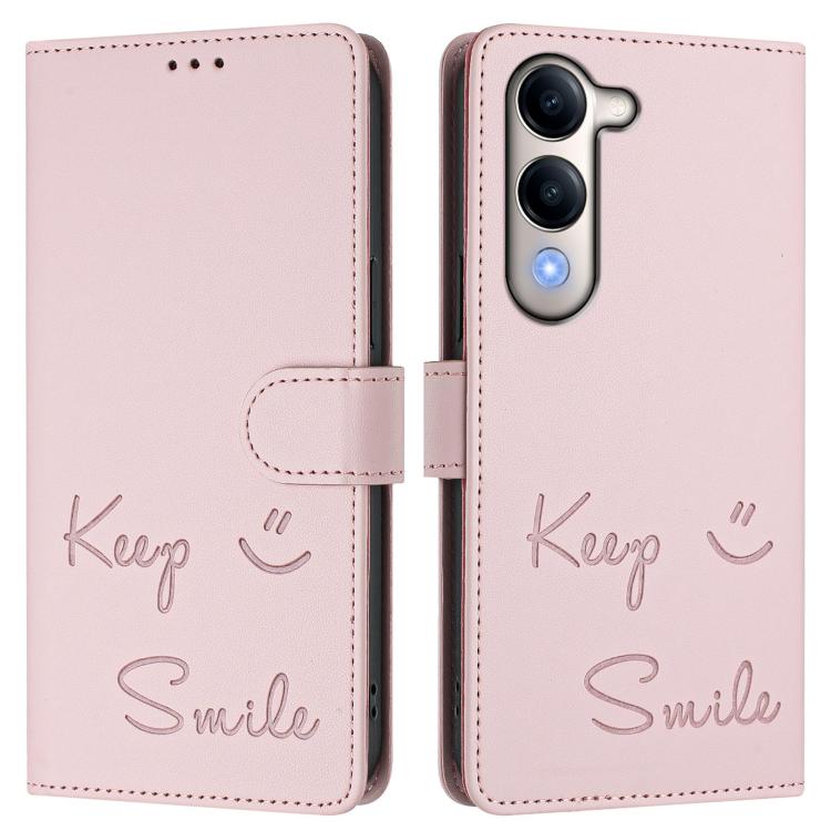 For vivo Y29s 5G / Y04 4G Global Smile Embossing RFID Leather Phone Case