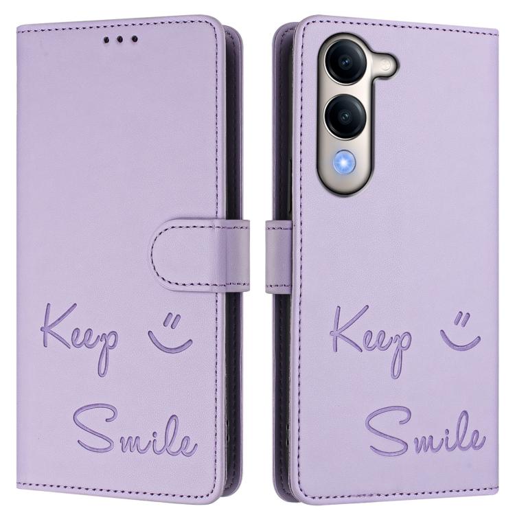 For vivo Y29s 5G / Y04 4G Global Smile Embossing RFID Leather Phone Case