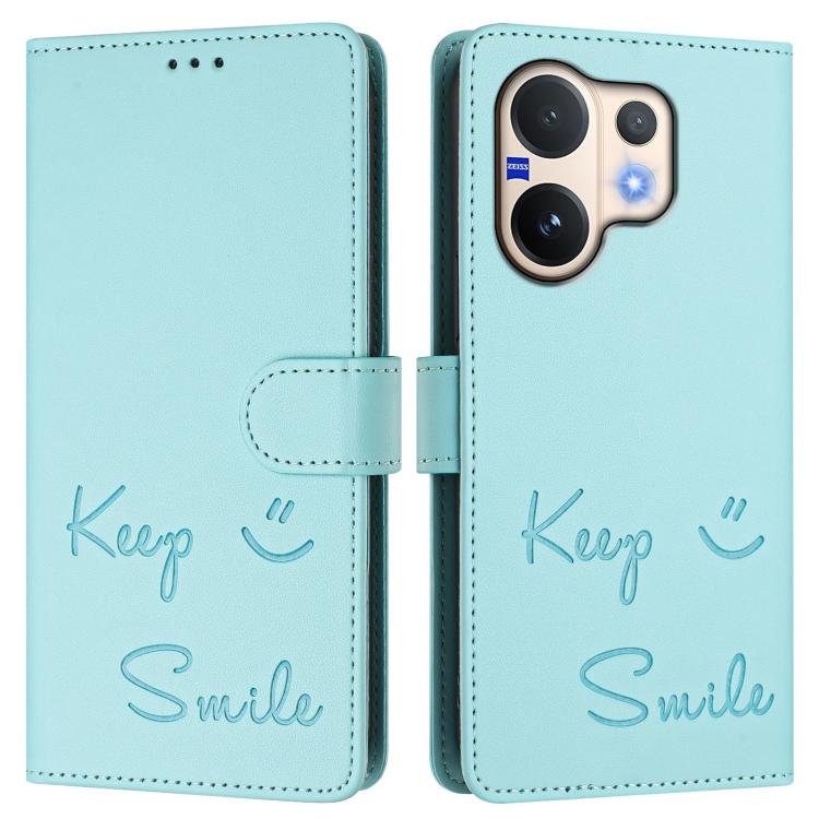 For vivo V60 5G Global Smile Embossing RFID Leather Phone Case