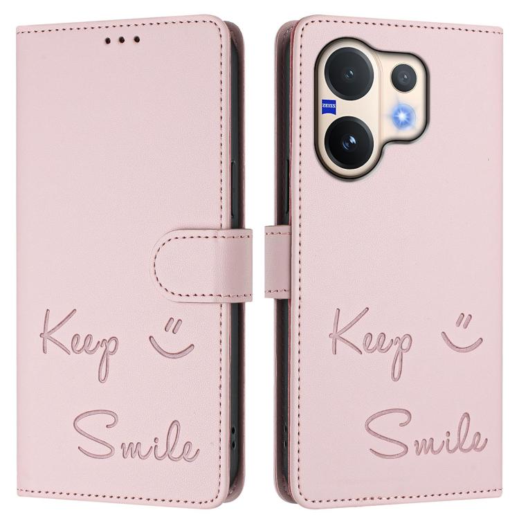 For vivo V60 5G Global Smile Embossing RFID Leather Phone Case