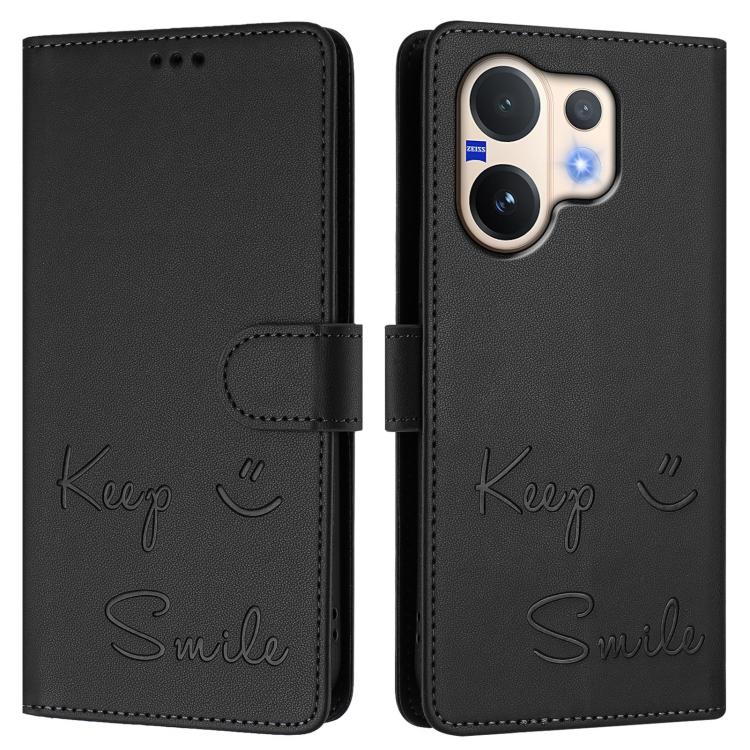 For vivo V60 5G Global Smile Embossing RFID Leather Phone Case