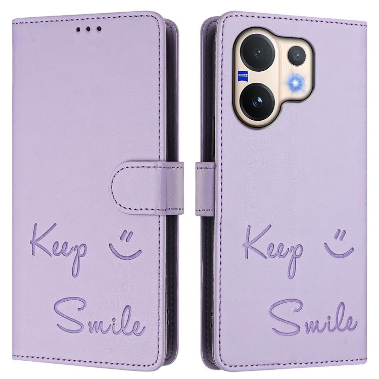 For vivo V60 5G Global Smile Embossing RFID Leather Phone Case