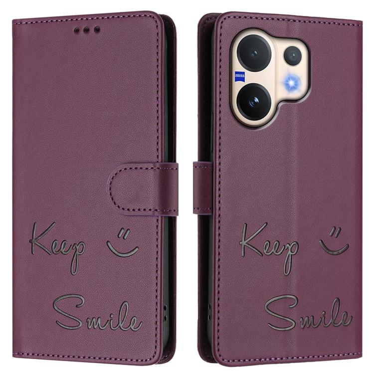 For vivo V60 5G Global Smile Embossing RFID Leather Phone Case