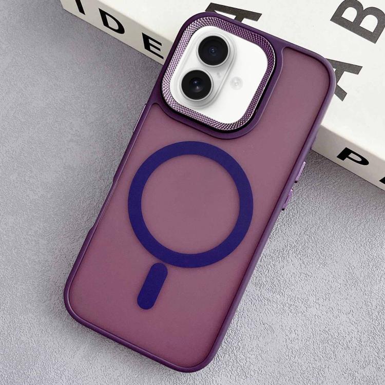 For iPhone 16 Diamond Lens Frame PC Hybrid TPU MagSafe Phone Case