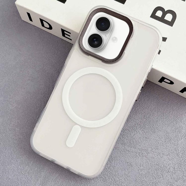 For iPhone 16 Diamond Lens Frame PC Hybrid TPU MagSafe Phone Case