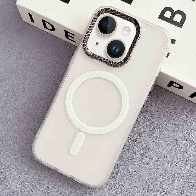 For iPhone 15 Diamond Lens Frame PC Hybrid TPU MagSafe Phone Case