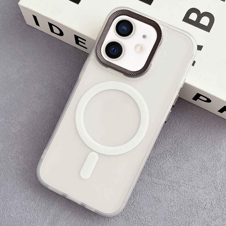 For iPhone 12 Diamond Lens Frame PC Hybrid TPU MagSafe Phone Case