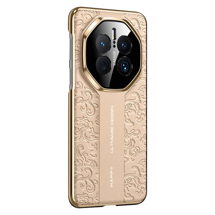 For Huawei Mate 50 Pro Cloud Dragon Pattern Plain Leather PC Phone Case