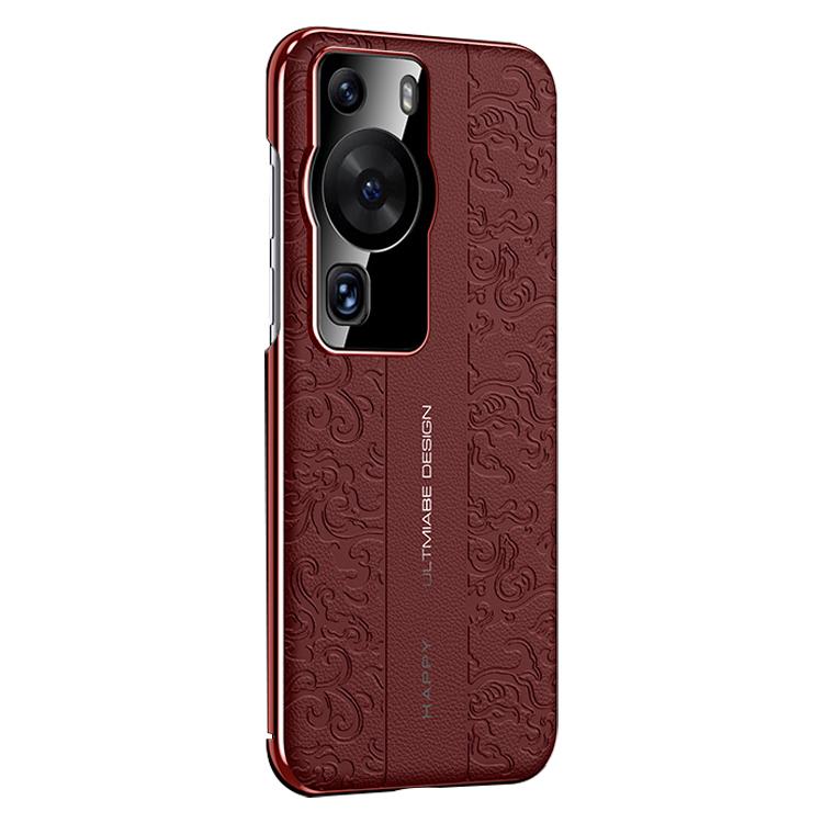 For Huawei P60 Pro Cloud Dragon Pattern Plain Leather PC Phone Case