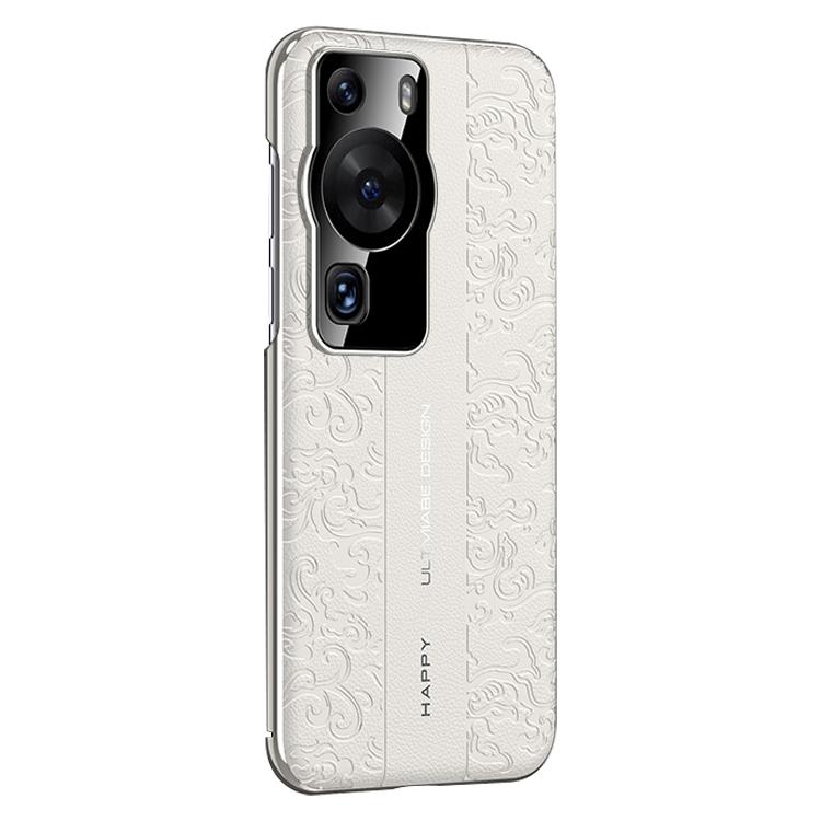 For Huawei P60 Pro Cloud Dragon Pattern Plain Leather PC Phone Case