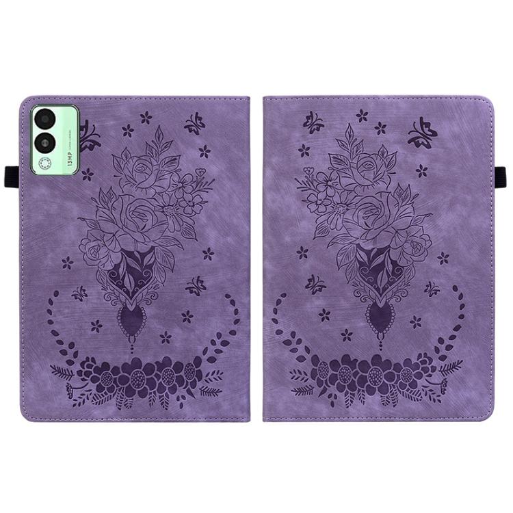 For Tecno Megapad 11 Butterfly Rose Embossed Leather Tablet Case