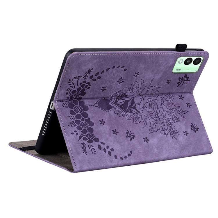 For Tecno Megapad 11 Butterfly Rose Embossed Leather Tablet Case