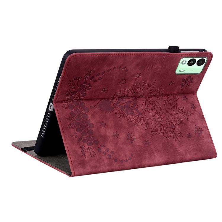 For Tecno Megapad 11 Butterfly Rose Embossed Leather Tablet Case