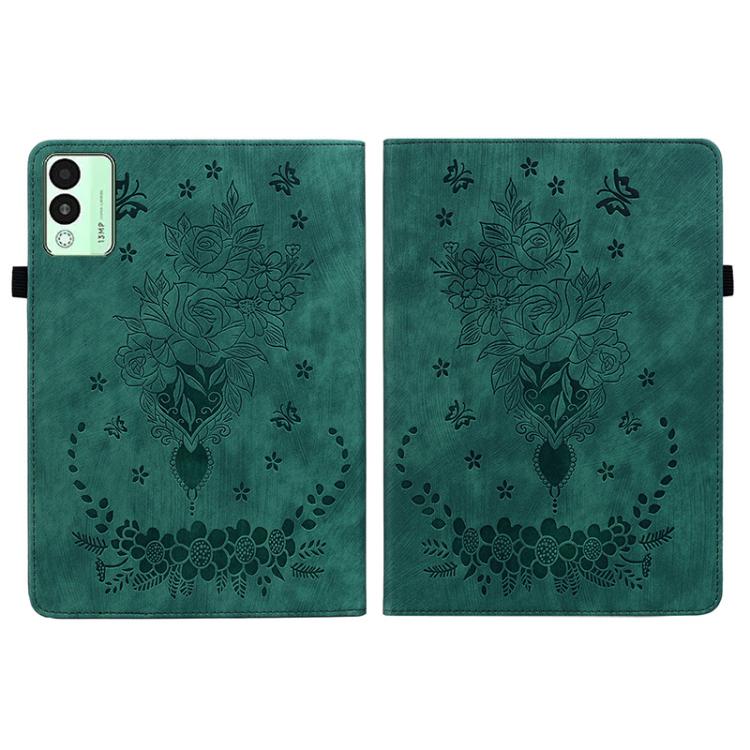 For Tecno Megapad 11 Butterfly Rose Embossed Leather Tablet Case