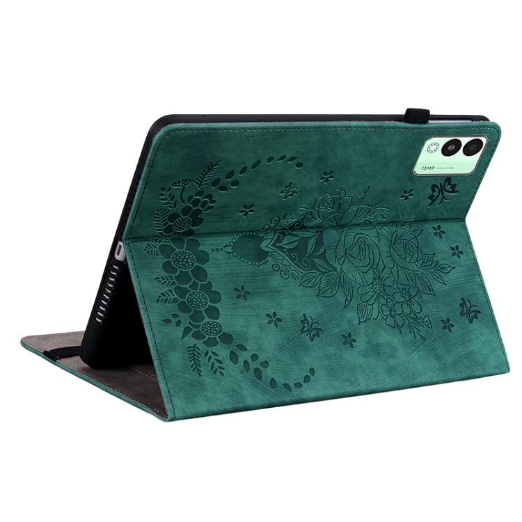 For Tecno Megapad 11 Butterfly Rose Embossed Leather Tablet Case