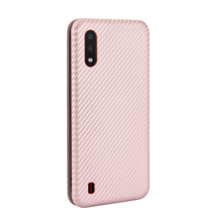For Samsung Galaxy A01 Carbon Fiber Texture Horizontal Flip TPU + PC + PU Leather Case with Rope & Card Slot