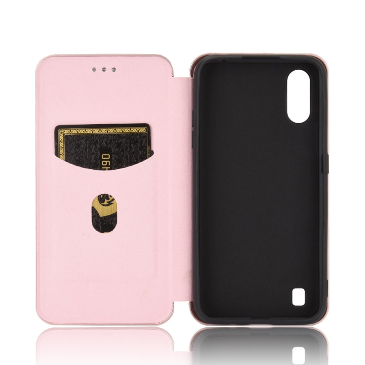 For Samsung Galaxy A01 Carbon Fiber Texture Horizontal Flip TPU + PC + PU Leather Case with Rope & Card Slot