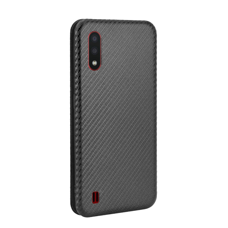 For Samsung Galaxy A01 Carbon Fiber Texture Horizontal Flip TPU + PC + PU Leather Case with Rope & Card Slot