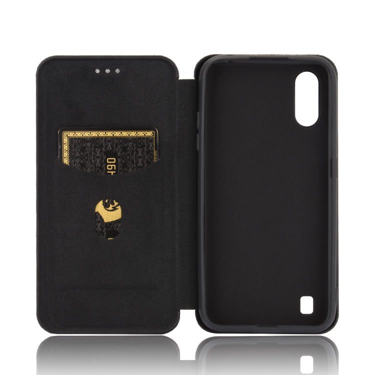For Samsung Galaxy A01 Carbon Fiber Texture Horizontal Flip TPU + PC + PU Leather Case with Rope & Card Slot
