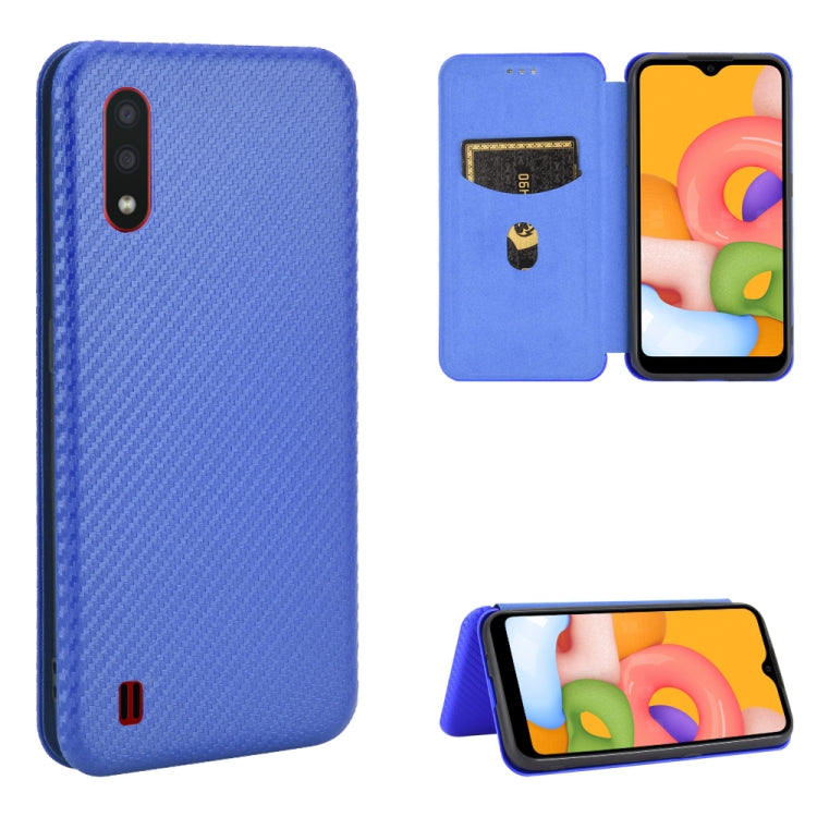 For Samsung Galaxy A01 Carbon Fiber Texture Horizontal Flip TPU + PC + PU Leather Case with Rope & Card Slot