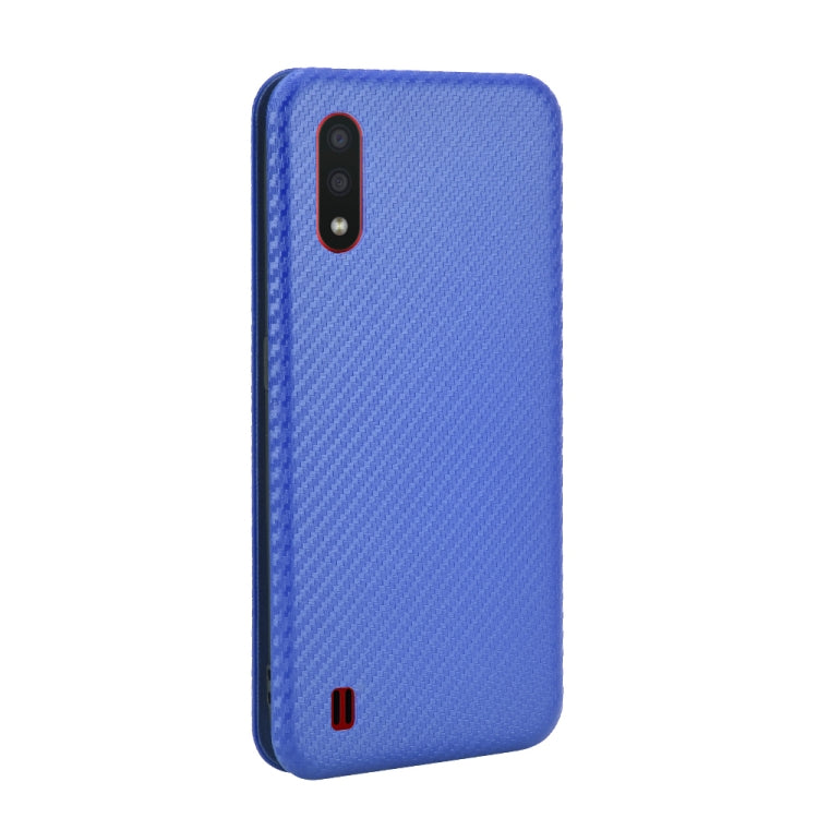 For Samsung Galaxy A01 Carbon Fiber Texture Horizontal Flip TPU + PC + PU Leather Case with Rope & Card Slot