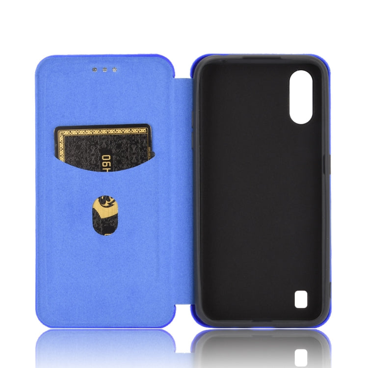 For Samsung Galaxy A01 Carbon Fiber Texture Horizontal Flip TPU + PC + PU Leather Case with Rope & Card Slot