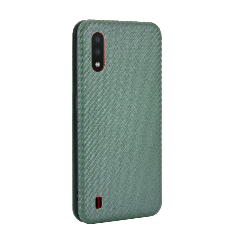 For Samsung Galaxy A01 Carbon Fiber Texture Horizontal Flip TPU + PC + PU Leather Case with Rope & Card Slot