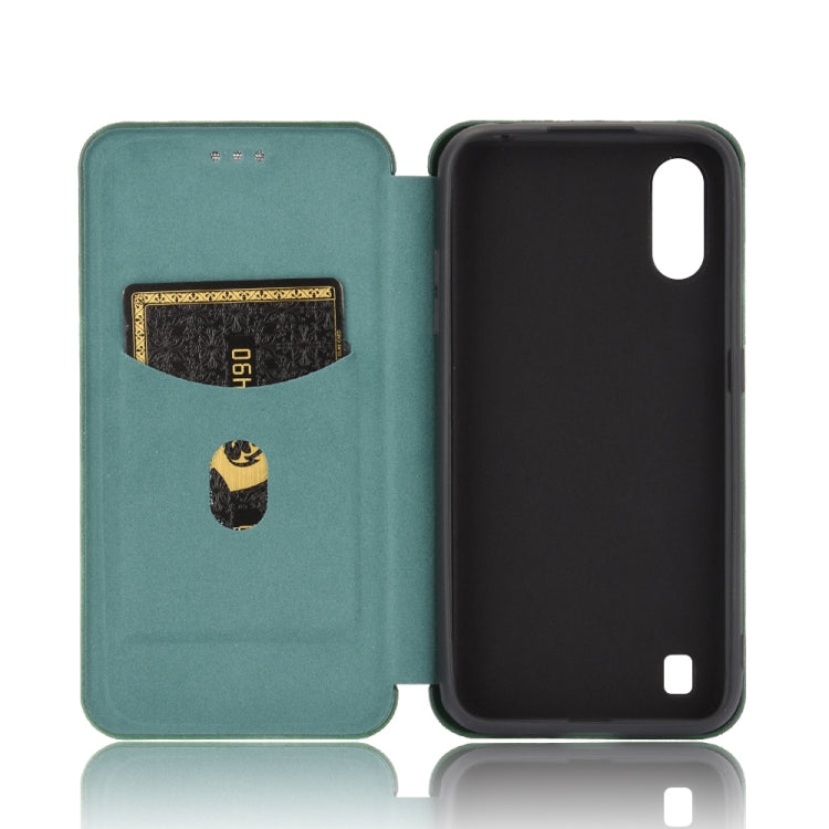 For Samsung Galaxy A01 Carbon Fiber Texture Horizontal Flip TPU + PC + PU Leather Case with Rope & Card Slot