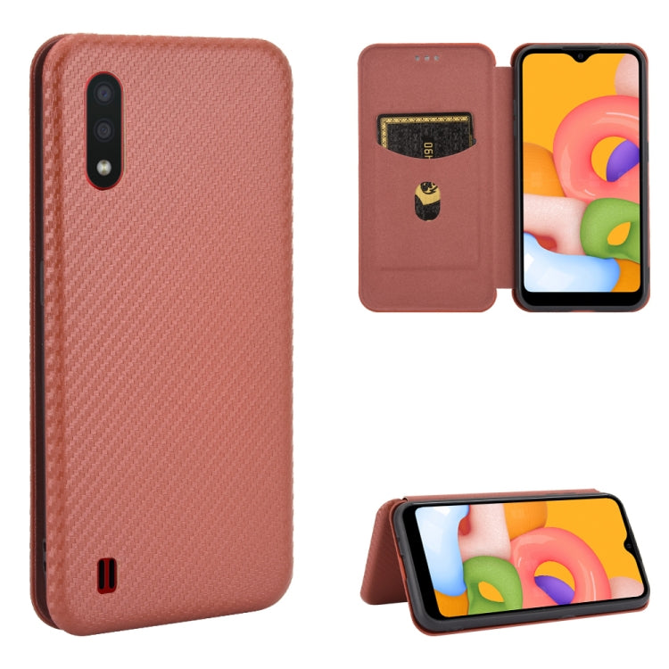 For Samsung Galaxy A01 Carbon Fiber Texture Horizontal Flip TPU + PC + PU Leather Case with Rope & Card Slot