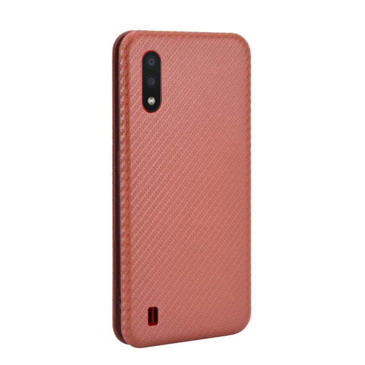 For Samsung Galaxy A01 Carbon Fiber Texture Horizontal Flip TPU + PC + PU Leather Case with Rope & Card Slot