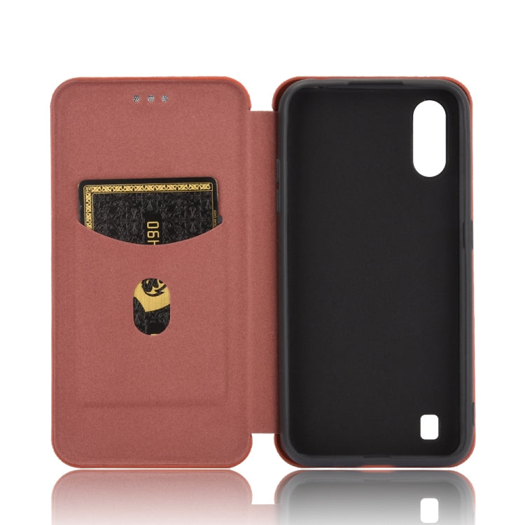 For Samsung Galaxy A01 Carbon Fiber Texture Horizontal Flip TPU + PC + PU Leather Case with Rope & Card Slot