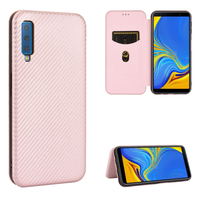 For Samsung Galaxy A7(2018) / A750 Carbon Fiber Texture Horizontal Flip TPU + PC + PU Leather Case with Rope & Card Slot