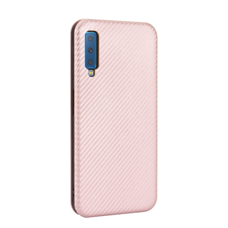 For Samsung Galaxy A7(2018) / A750 Carbon Fiber Texture Horizontal Flip TPU + PC + PU Leather Case with Rope & Card Slot